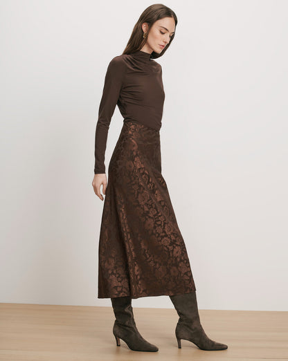 Veronica Beard | Clover Floral Midi Skirt in Espresso Dark Brown Espresso