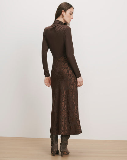 Veronica Beard | Clover Floral Midi Skirt in Espresso Dark Brown Espresso