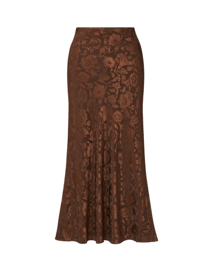 Veronica Beard | Clover Floral Midi Skirt in Espresso Dark Brown Espresso