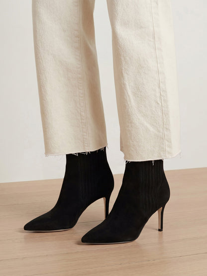 Veronica Beard | Lisa Mid-Heel Ankle Boot in Black Suede Black