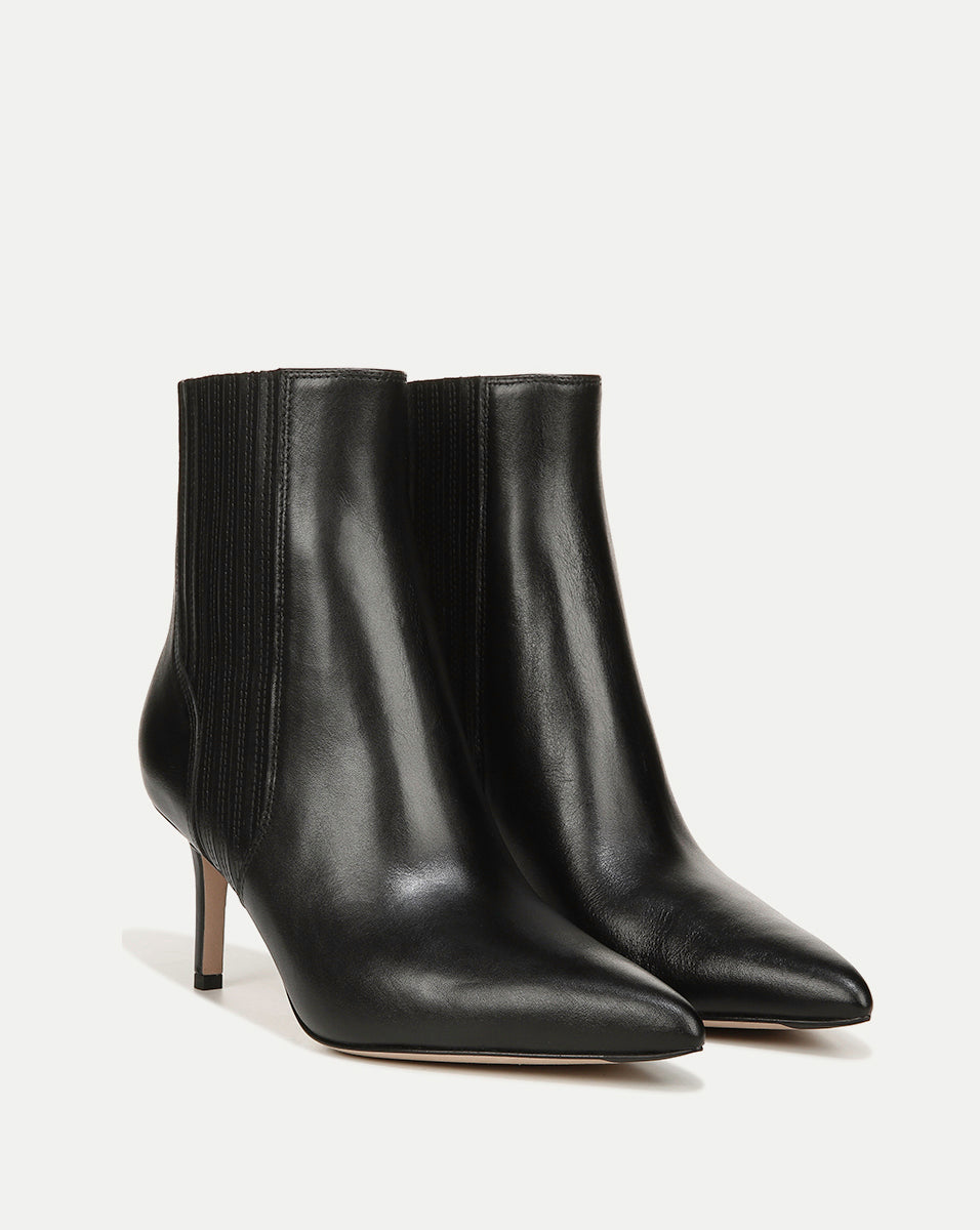 Veronica Beard | Lisa Mid-Heel Ankle Boot in Black Leather Black