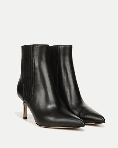Veronica Beard | Lisa Mid-Heel Ankle Boot in Black Leather Black