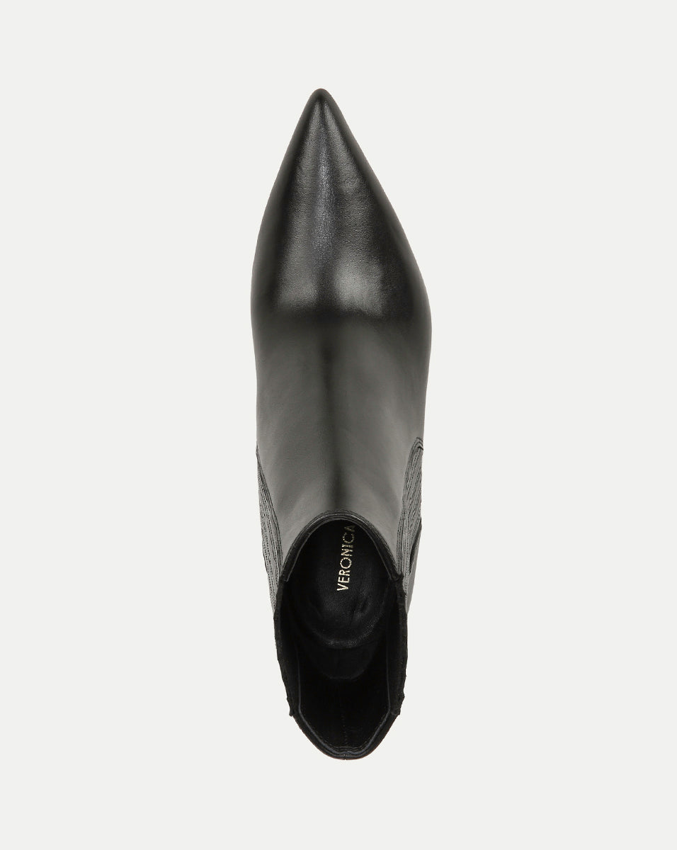 Veronica Beard | Lisa Mid-Heel Ankle Boot in Black Leather Black