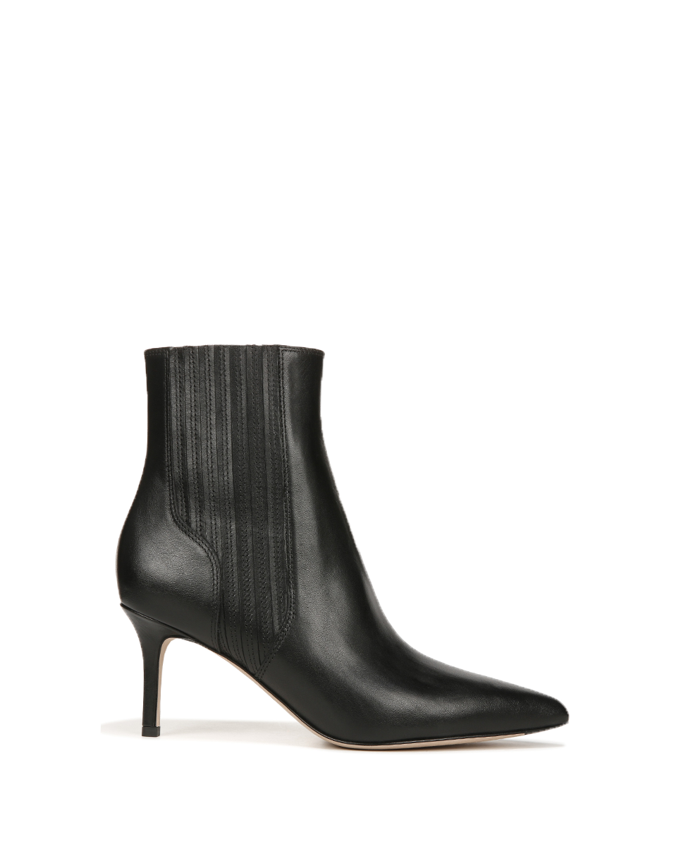 Veronica Beard | Lisa Mid-Heel Ankle Boot in Black Leather Black