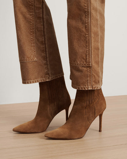 Veronica Beard | Lisa Stiletto Mid-Heel Ankle Boot in Chestnut Chestnut