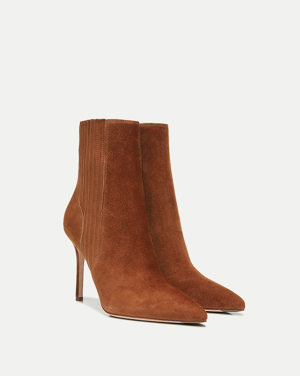 Veronica Beard | Lisa Stiletto Mid-Heel Ankle Boot in Chestnut Chestnut