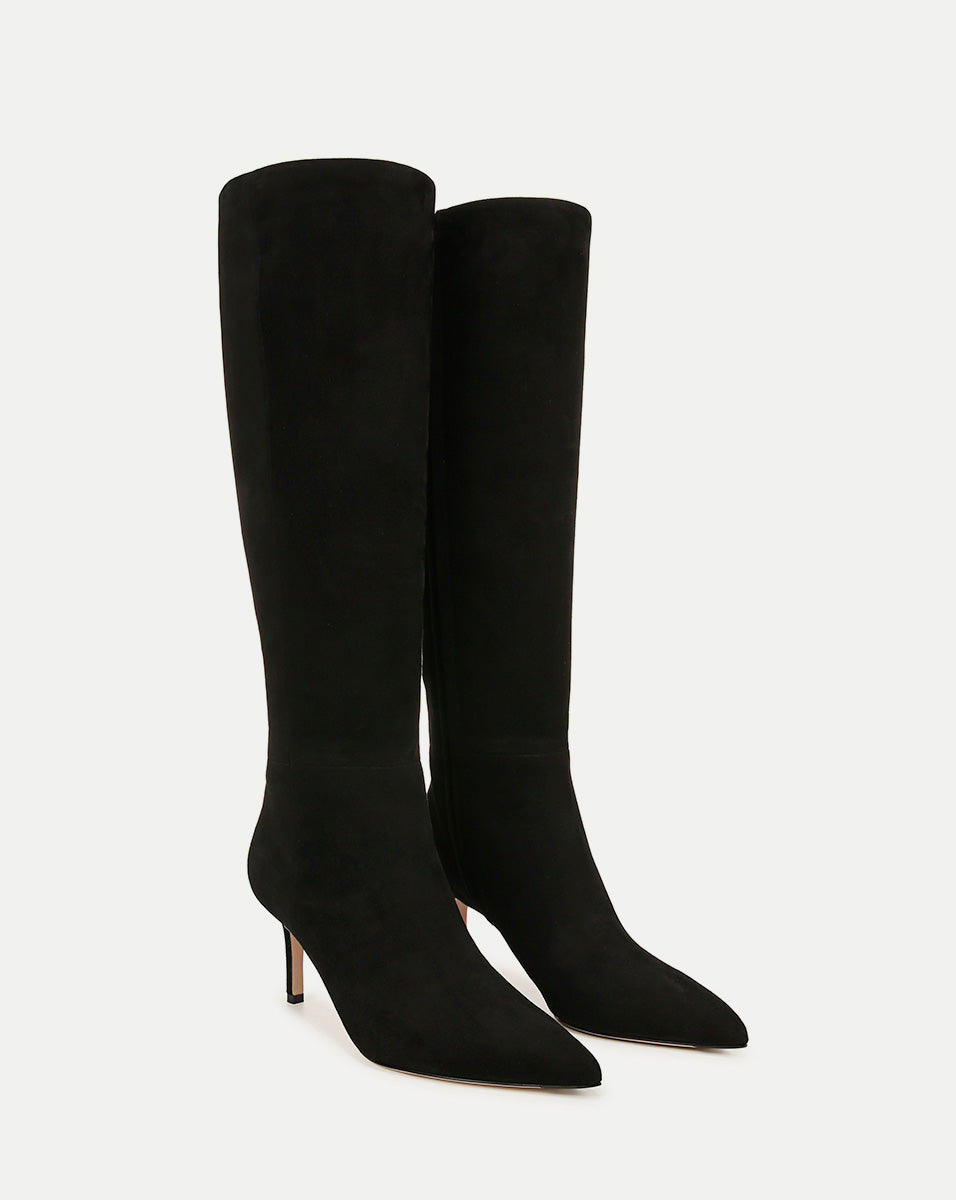 Veronica Beard | Lisa Mid-Heel Boot in Black Suede Black