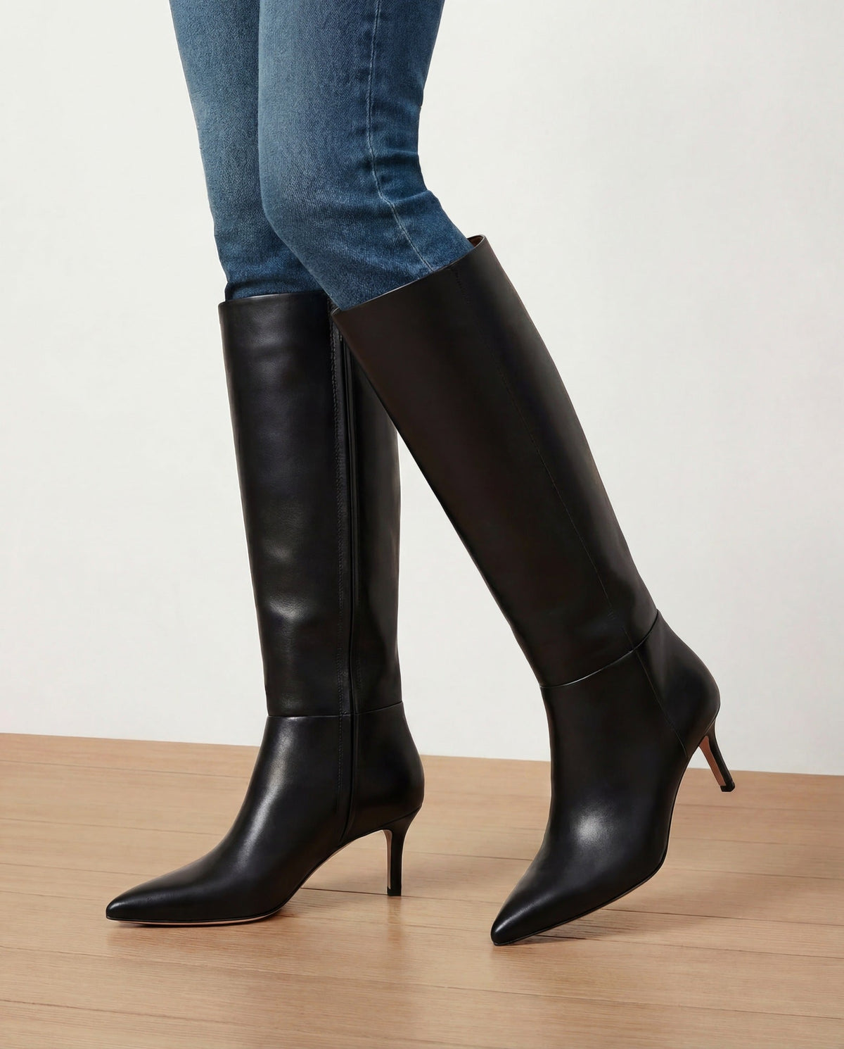 Veronica Beard | Lisa Mid-Heel Boot in Black Leather Black