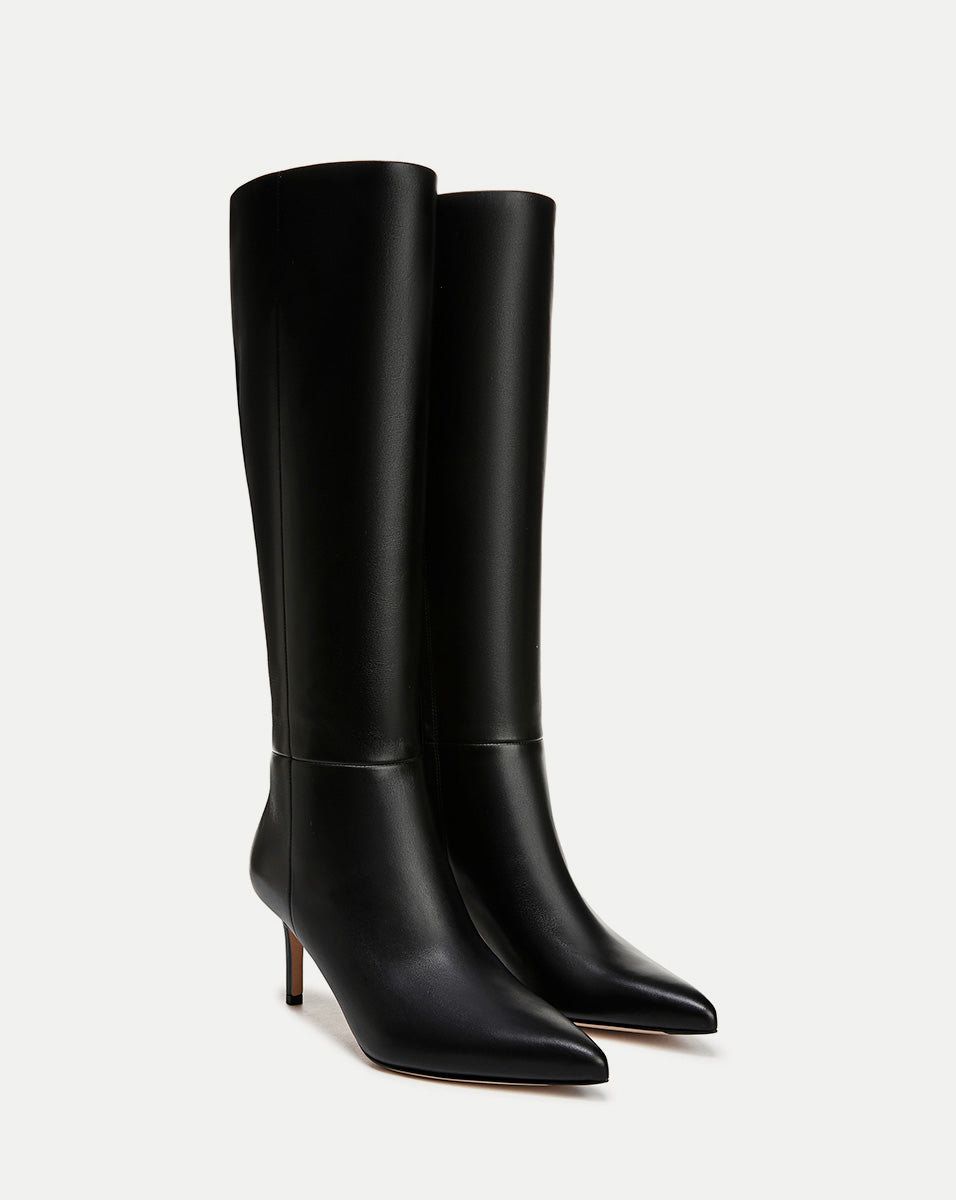 Veronica Beard | Lisa Mid-Heel Boot in Black Leather Black