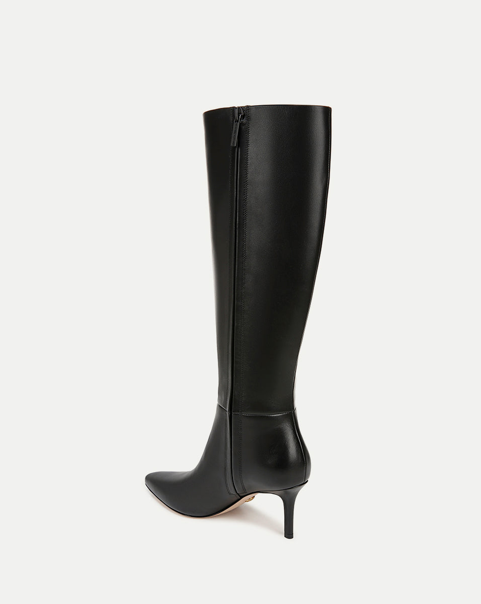 Veronica Beard | Lisa Mid-Heel Boot in Black Leather Black