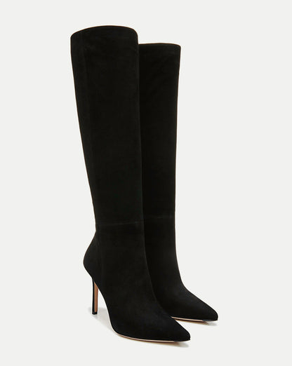 Veronica Beard | Lisa Stiletto Boot | Wide-Calf in Black Suede Black Suede