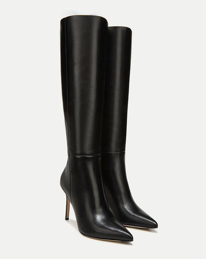 Veronica Beard | Lisa Stiletto Boot | Wide-Calf in Black Leather Black Leather