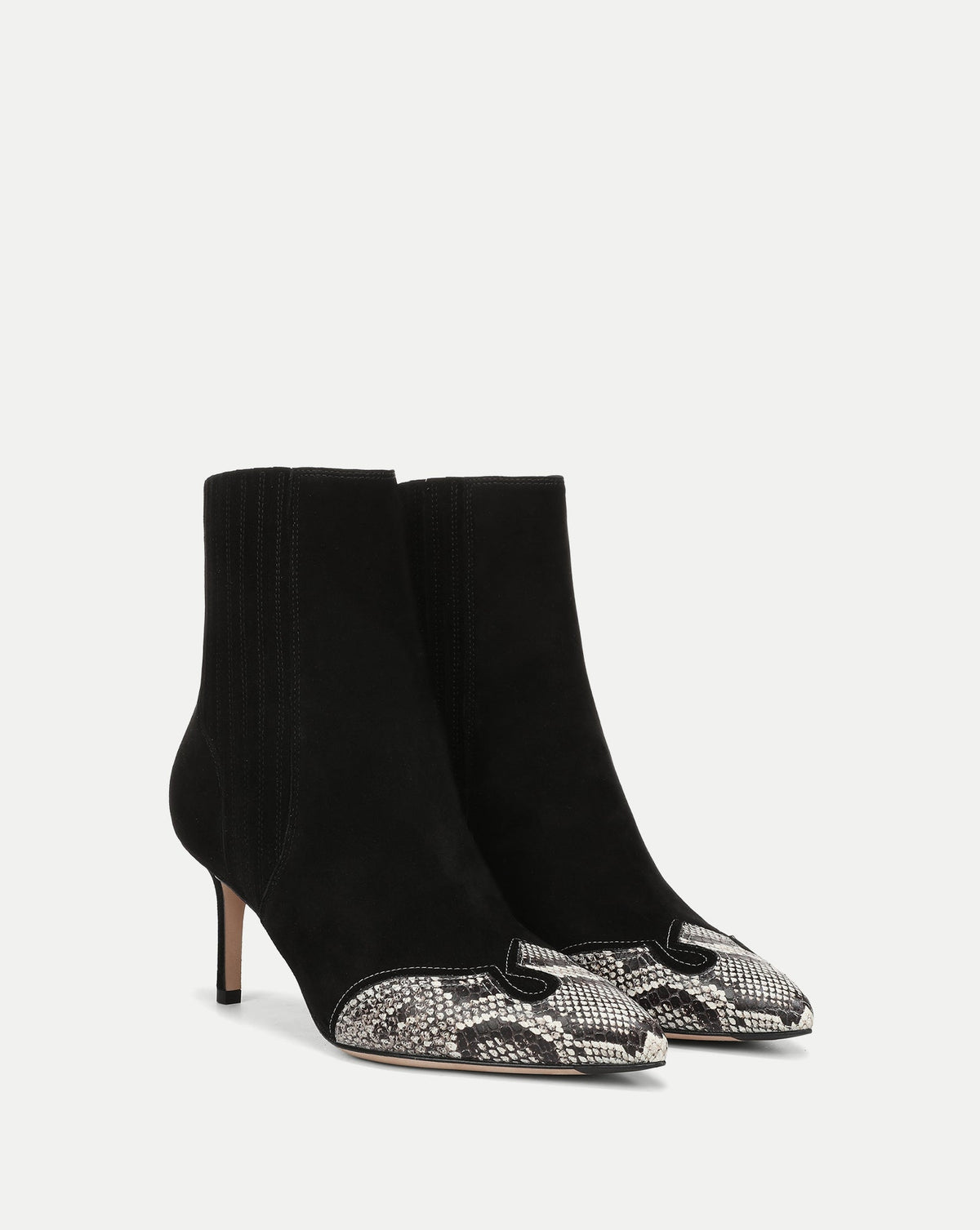 Veronica Beard | Lisa Western Mid-Heel Ankle-Boot in Black Suede Black