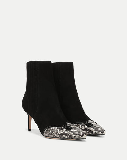 Veronica Beard | Lisa Western Mid-Heel Ankle-Boot in Black Suede Black
