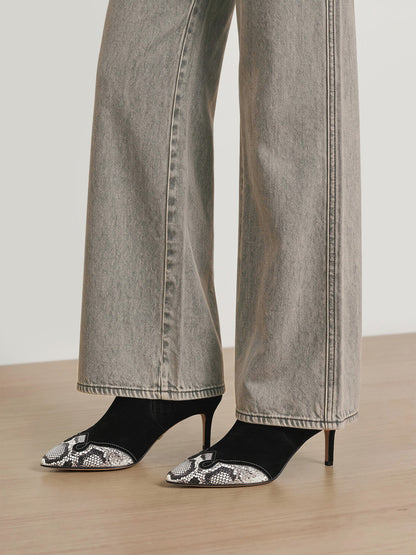 Veronica Beard | Lisa Western Mid-Heel Ankle-Boot in Black Suede Black