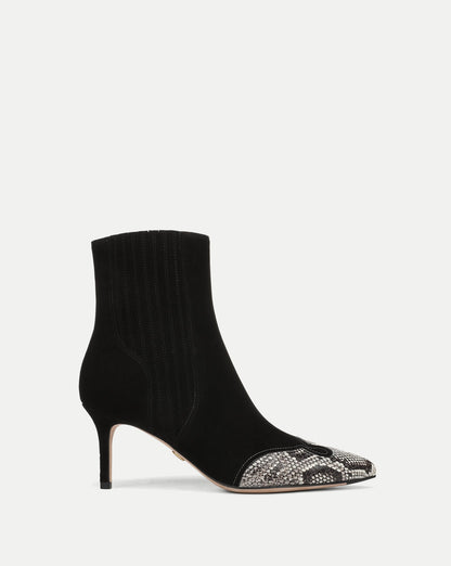 Veronica Beard | Lisa Western Mid-Heel Ankle-Boot in Black Suede Black