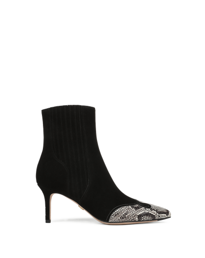 Veronica Beard | Lisa Western Mid-Heel Ankle-Boot in Black Suede Black