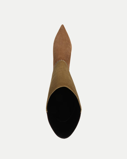 Veronica Beard | Lisa Kitten-Heel Boot in Brown & Olive Green Suede Chestnut/Fennel/Espresso