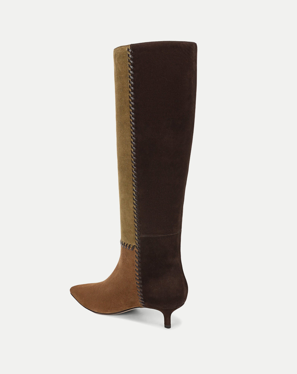 Veronica Beard | Lisa Kitten-Heel Boot in Brown & Olive Green Suede Chestnut/Fennel/Espresso