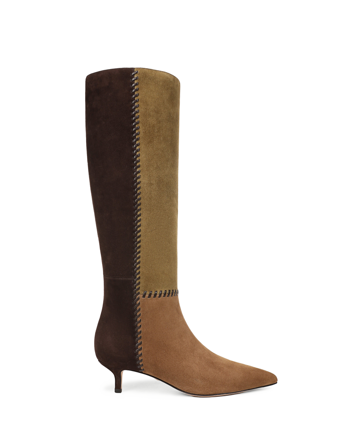Veronica Beard | Lisa Kitten-Heel Boot in Brown & Olive Green Suede Chestnut/Fennel/Espresso