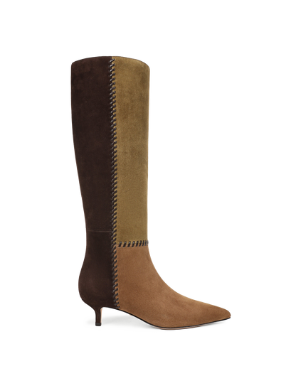 Veronica Beard | Lisa Kitten-Heel Boot in Brown & Olive Green Suede Chestnut/Fennel/Espresso