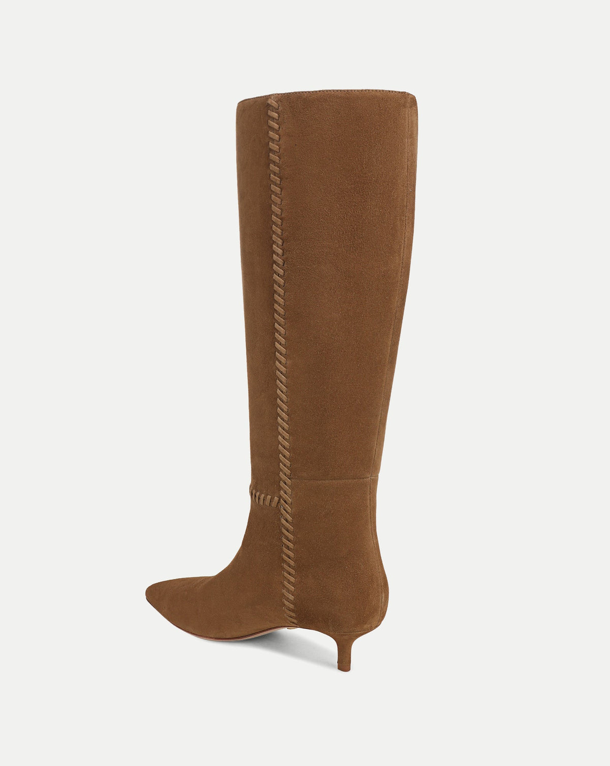 Veronica Beard | Lisa Whipstitch Kitten-Heel Boot in Brown Suede Chestnut