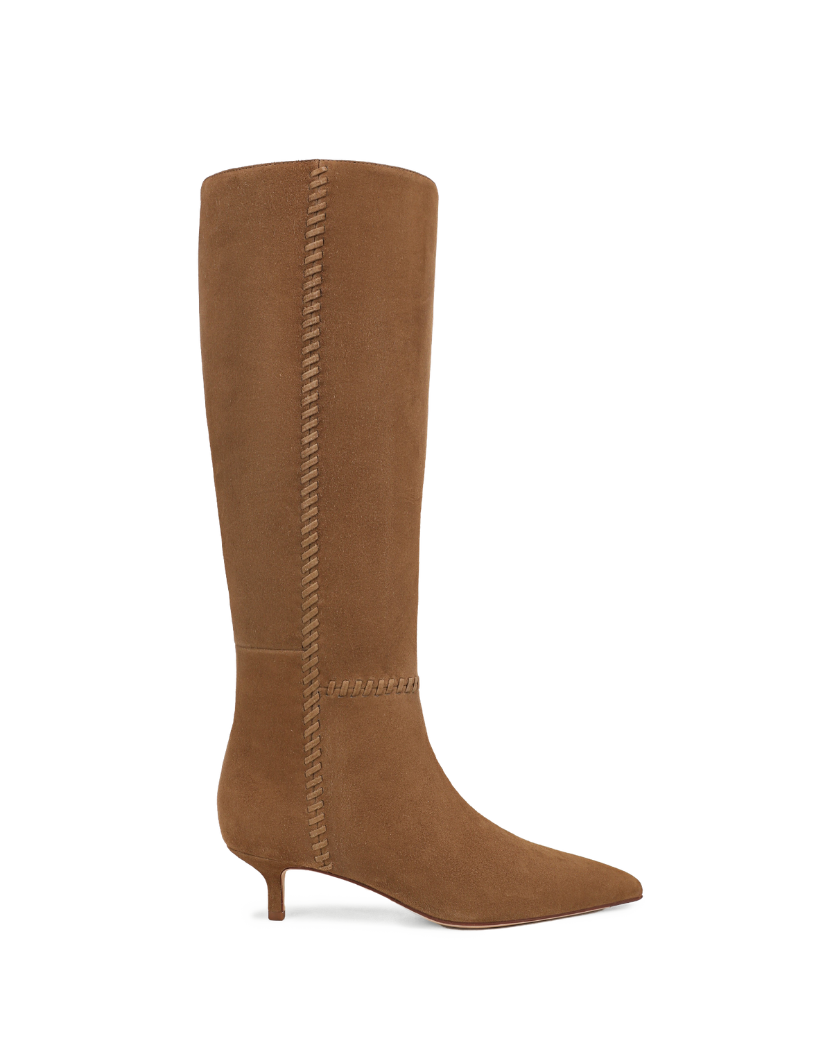 Veronica Beard | Lisa Whipstitch Kitten-Heel Boot in Brown Suede Chestnut
