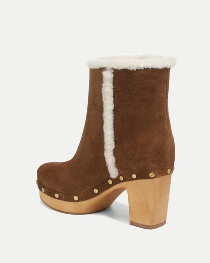 Veronica Beard | Loreen Shearling Ankle Boot in Chestnut Chestnut