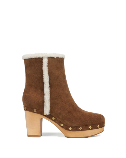 Veronica Beard | Loreen Shearling Ankle Boot in Chestnut Chestnut
