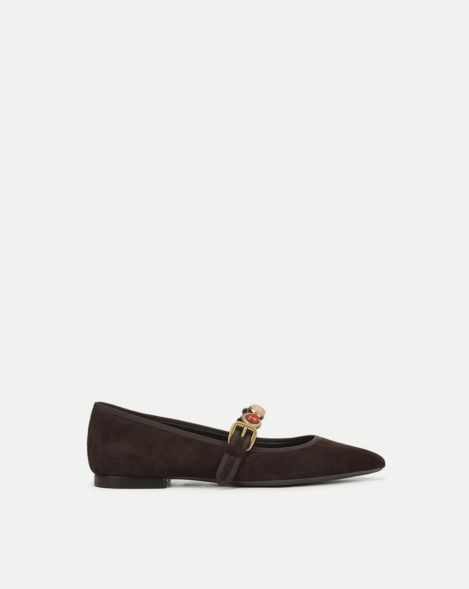 Veronica Beard | Selene Embellished Flat in Dark Brown Espresso