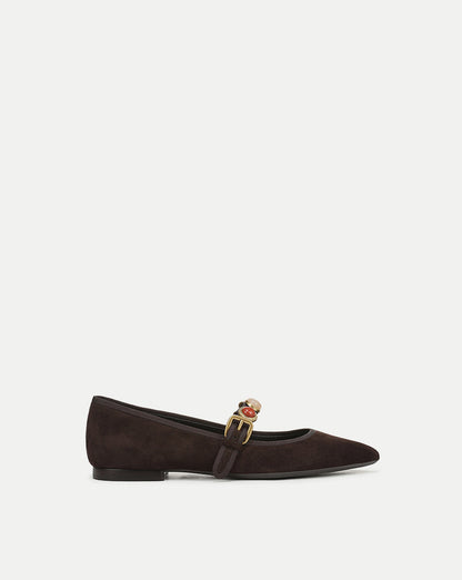 Veronica Beard | Selene Embellished Flat in Dark Brown Espresso