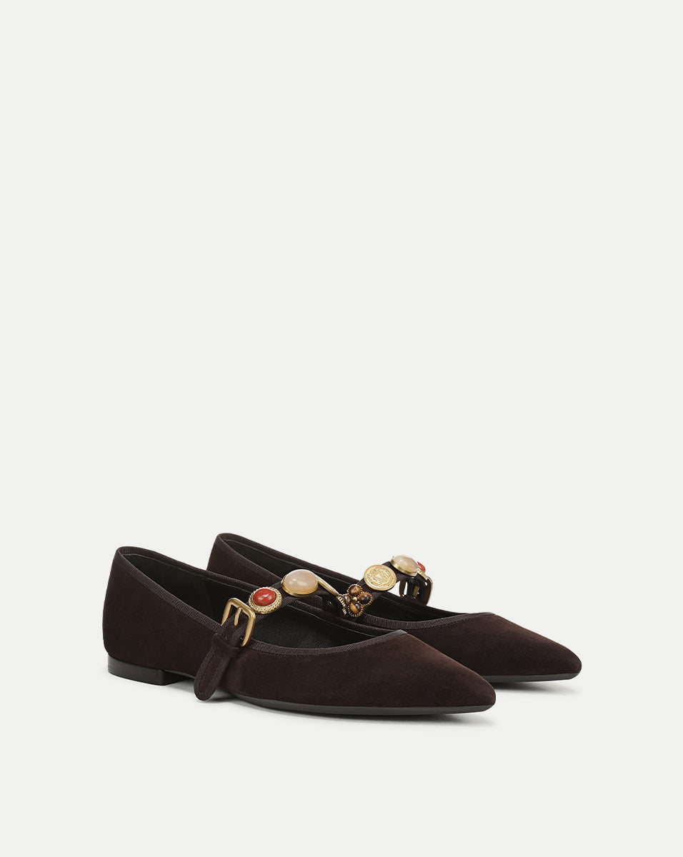 Veronica Beard | Selene Embellished Flat in Dark Brown Espresso