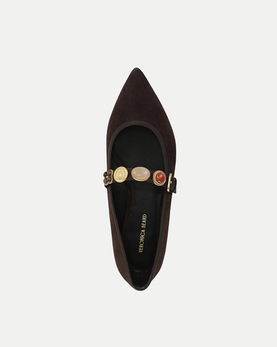 Veronica Beard | Selene Embellished Flat in Dark Brown Espresso