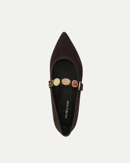Veronica Beard | Selene Embellished Flat in Dark Brown Espresso
