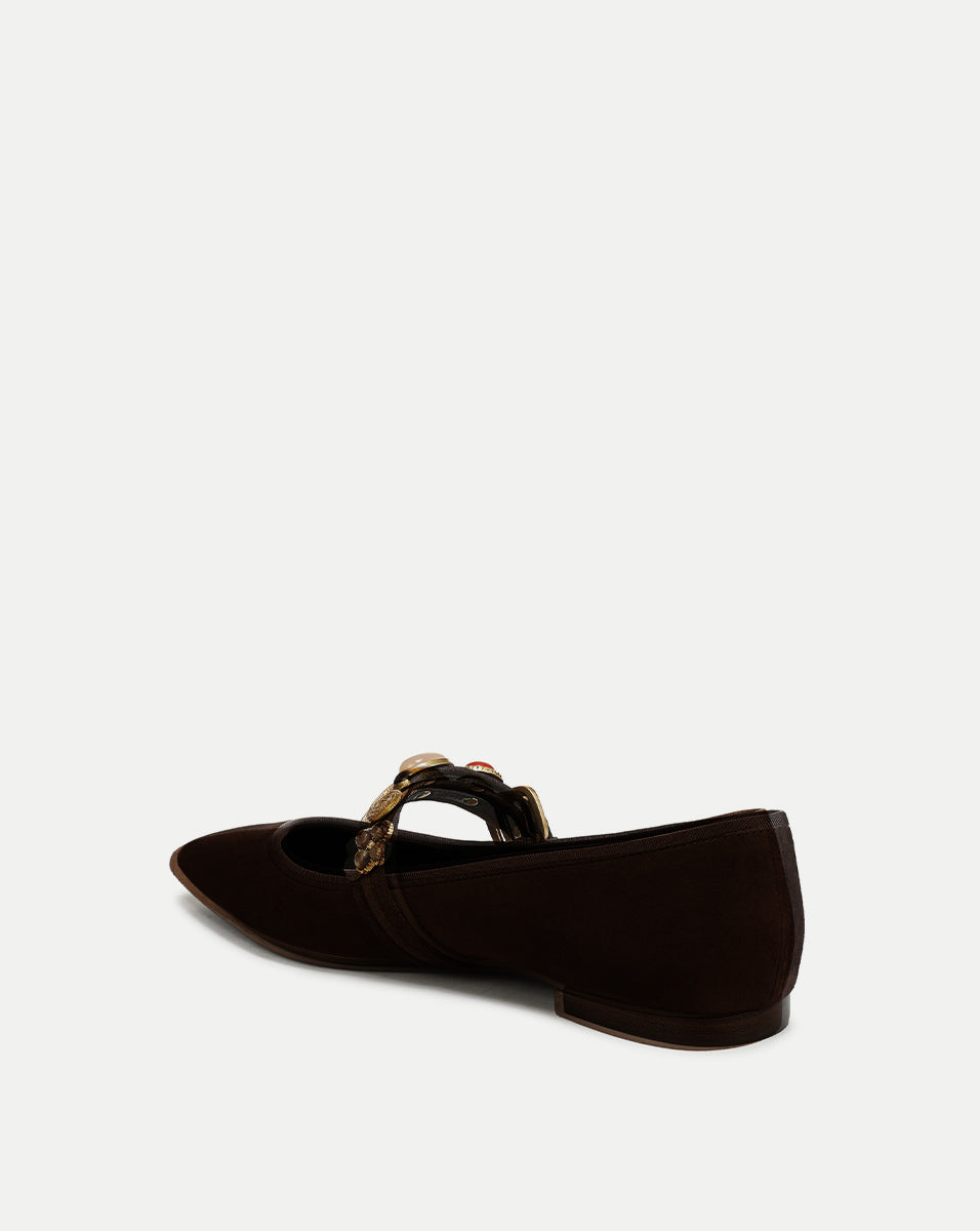 Veronica Beard | Selene Embellished Flat in Dark Brown Espresso