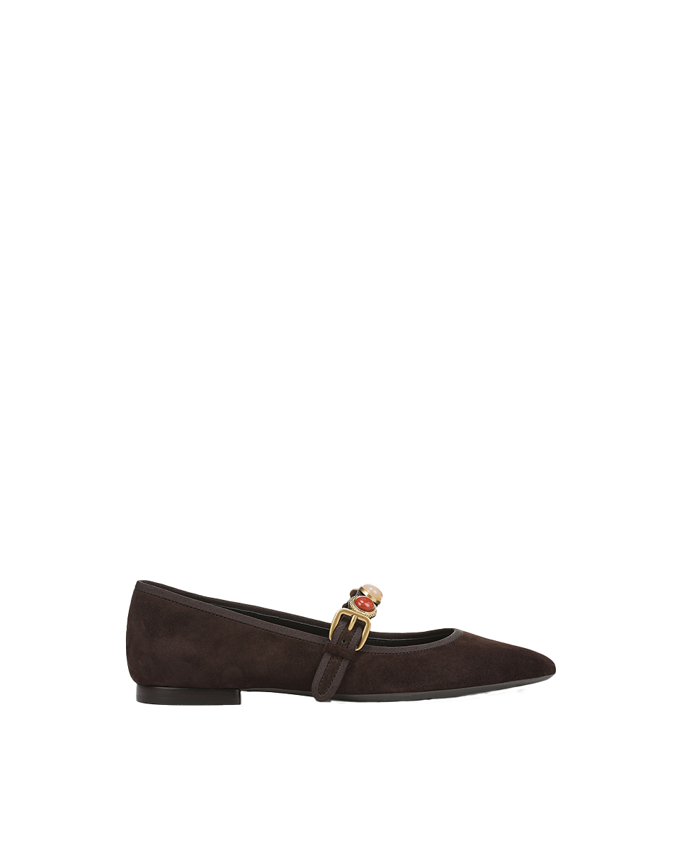 Veronica Beard | Selene Embellished Flat in Dark Brown Espresso