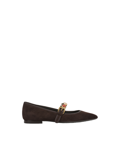 Veronica Beard | Selene Embellished Flat in Dark Brown Espresso