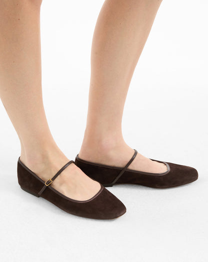 Veronica Beard | Ellie Suede Flat in Black Espresso Espresso