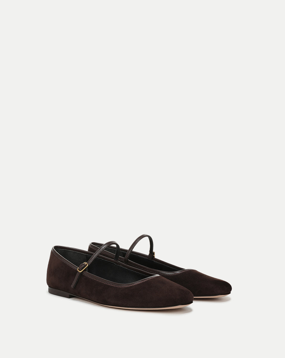 Veronica Beard | Ellie Suede Flat in Black Espresso Espresso