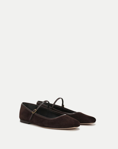 Veronica Beard | Ellie Suede Flat in Black Espresso Espresso