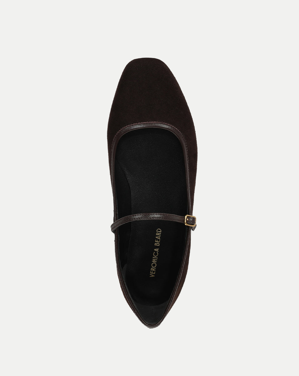 Veronica Beard | Ellie Suede Flat in Black Espresso Espresso