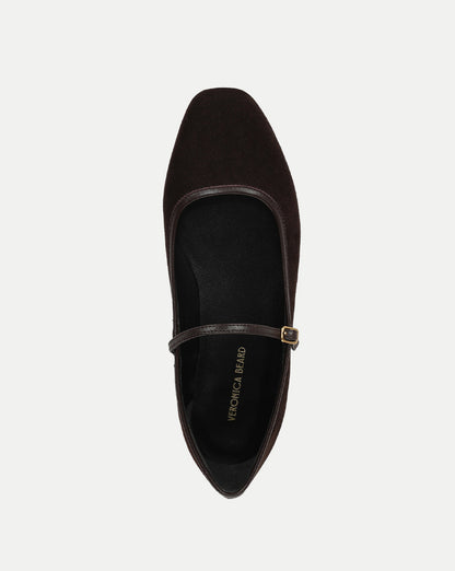 Veronica Beard | Ellie Suede Flat in Black Espresso Espresso