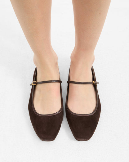 Veronica Beard | Ellie Suede Flat in Black Espresso Espresso