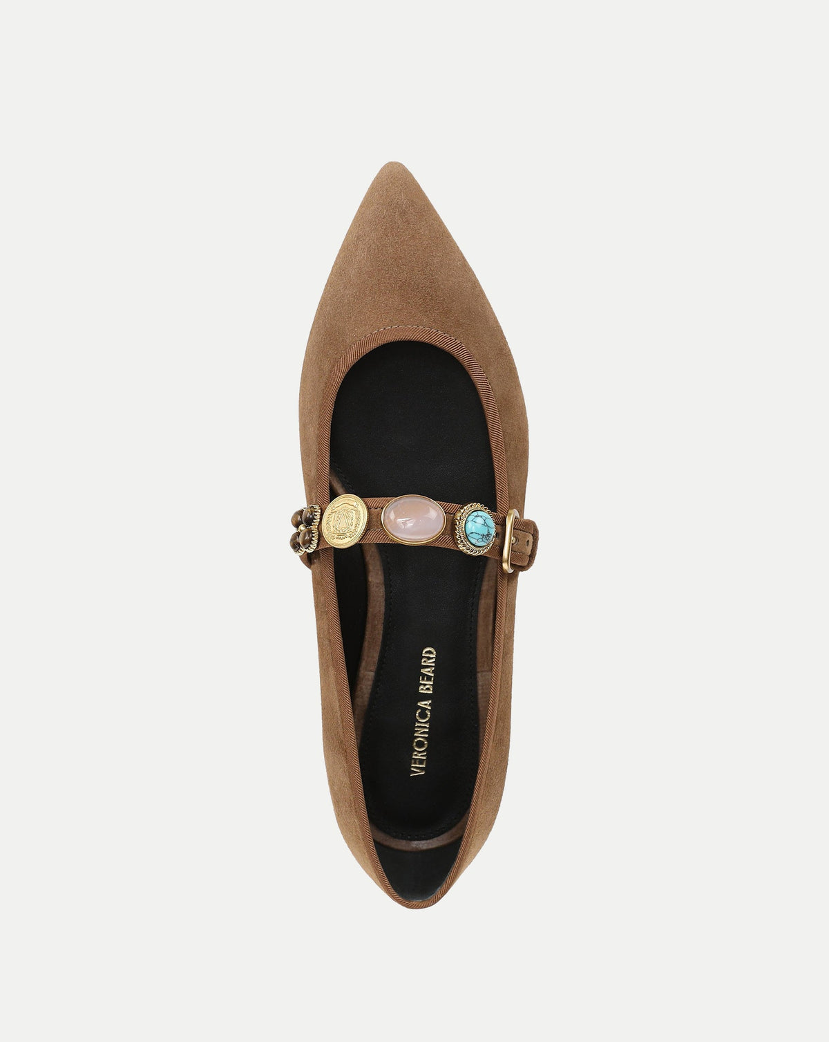 Veronica Beard | Selene Embellished Suede Flat in Light Brown Chestnut Chestnut