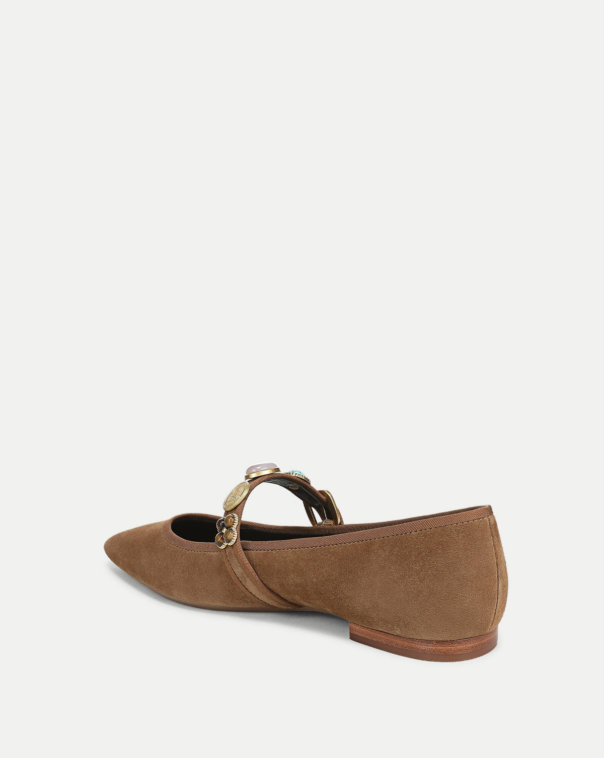 Veronica Beard | Selene Embellished Suede Flat in Light Brown Chestnut Chestnut