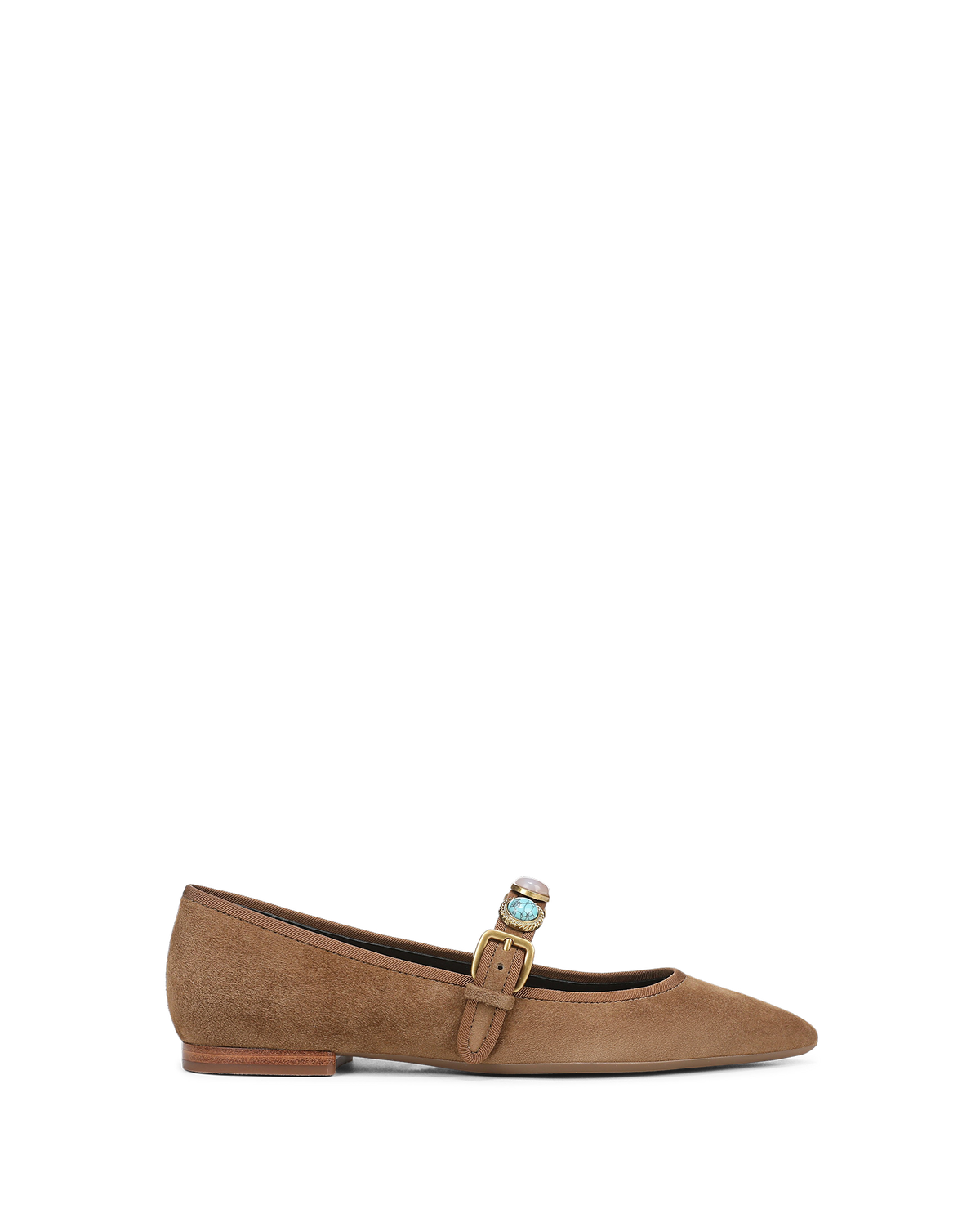 Veronica Beard | Selene Embellished Suede Flat in Light Brown Chestnut Chestnut