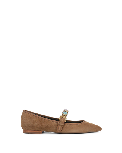 Veronica Beard | Selene Embellished Suede Flat in Light Brown Chestnut Chestnut