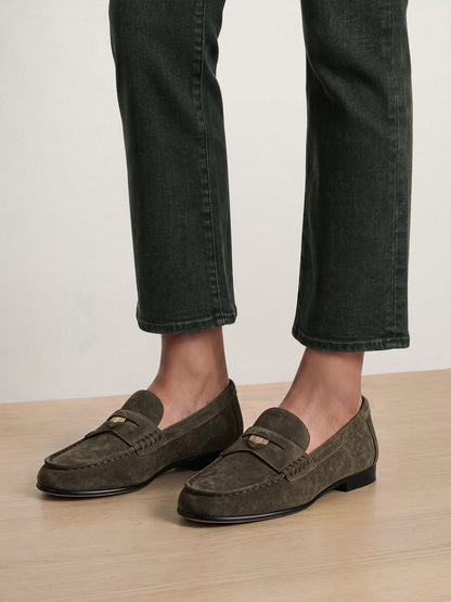 Veronica Beard | Penny Suede Loafer in Dark Green Cypress
