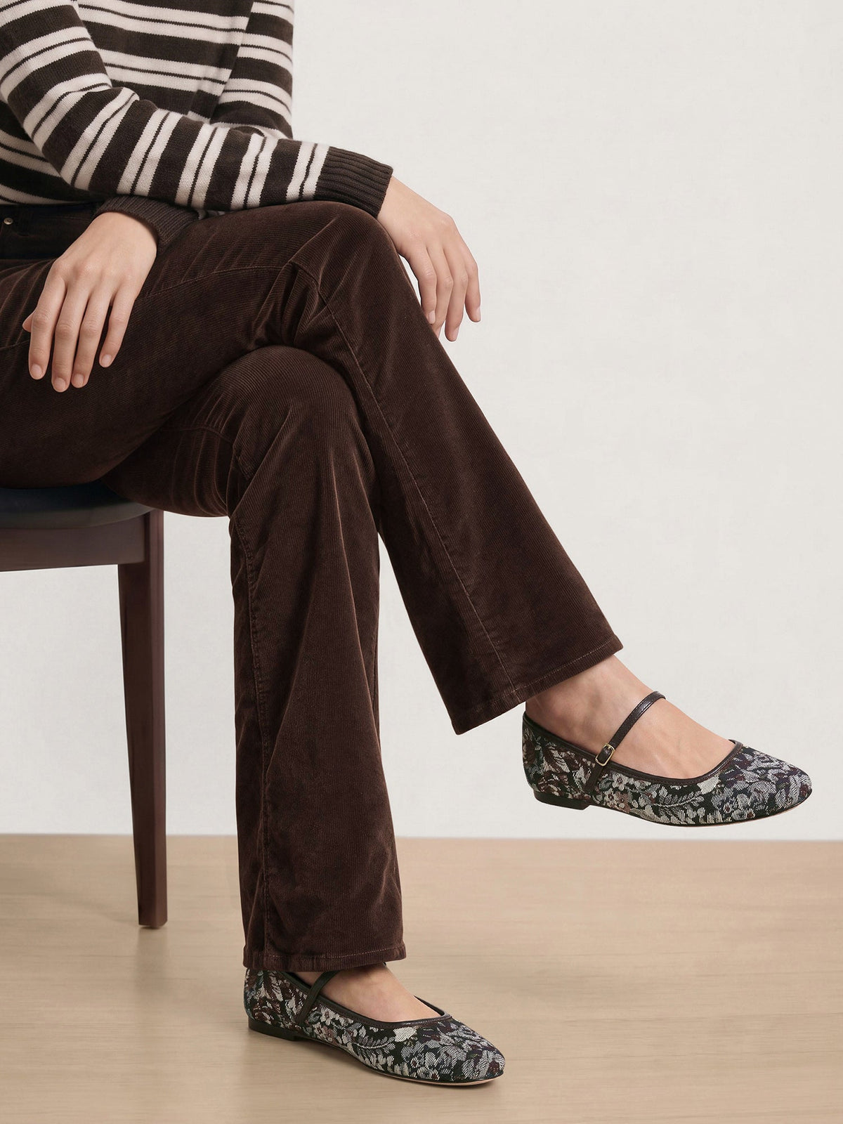Veronica Beard | Ellie Brocade Mary Jane Flat in Brown Espresso Multi