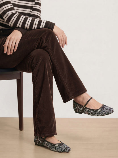 Veronica Beard | Ellie Brocade Mary Jane Flat in Brown Espresso Multi